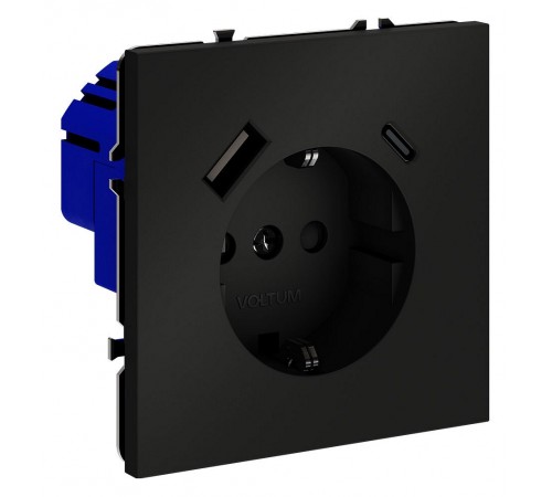 Розетка с заземлением и со шторкой и 2хUSB type A и C, без рамки Voltum VLS040508 S70 Розетка с заземлением и со шторкой и 2хUSB type A и C, без рамки Voltum VLS040508 S70