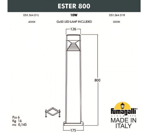 Наземный низкий светильник Fumagalli DS1.564.000.LXD1L Ester
