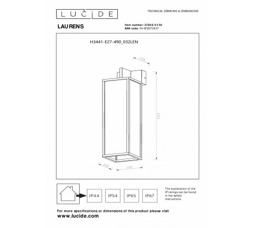 Светильник на штанге Lucide 27806/01/30 Laurens Светильник на штанге Lucide 27806/01/30 Laurens
