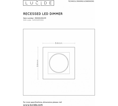 Диммер роторный Lucide 50000/00/31 Recessed Wall Dimmer Nl Диммер роторный Lucide 50000/00/31 Recessed Wall Dimmer Nl