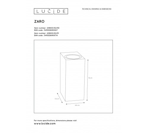 Накладной светильник Lucide 69800/02/30 Zaro Накладной светильник Lucide 69800/02/30 Zaro