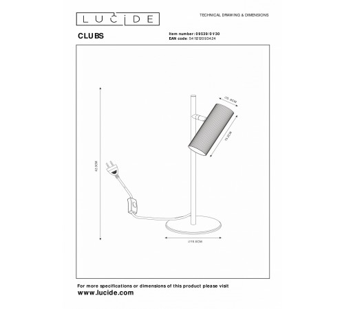 Настольная лампа декоративная Lucide 09539/01/30 Clubs Настольная лампа декоративная Lucide 09539/01/30 Clubs