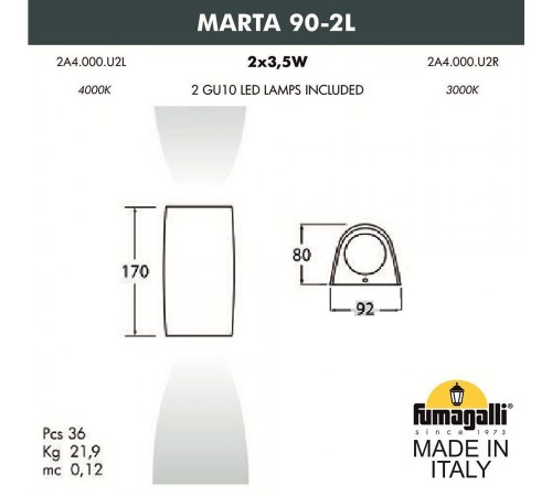 Светильник на штанге Fumagalli 2A4.000.000.LXU2L Marta Светильник на штанге Fumagalli 2A4.000.000.LXU2L Marta