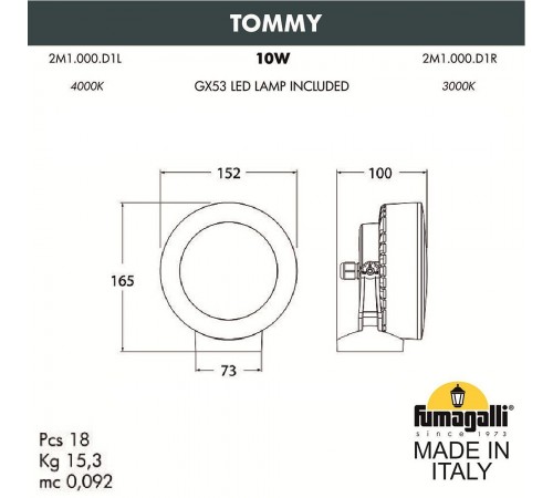Настенно-потолочный прожектор Fumagalli 2M1.000.000.AXD1L Tommy Настенно-потолочный прожектор Fumagalli 2M1.000.000.AXD1L Tommy