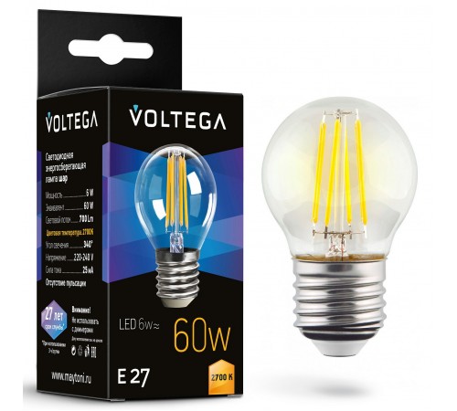 Лампа светодиодная Voltega 7214 Globe E27 6W Лампа светодиодная Voltega 7214 Globe E27 6W