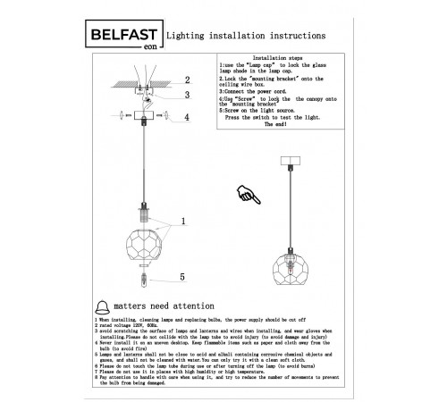 Подвесной светильник Belfast D3315-1 GL CA Clifton Подвесной светильник Belfast D3315-1 GL CA Clifton