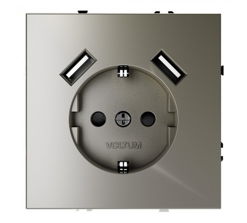 Розетка с заземлением и со шторкой и 2хUSB type A, без рамки Voltum VLS040404 S70 Розетка с заземлением и со шторкой и 2хUSB type A, без рамки Voltum VLS040404 S70