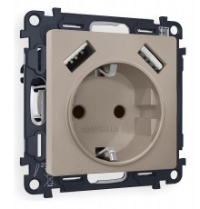 Розетка с заземлением и со шторкой и 2хUSB type A, без рамки Ambrella Volt MA369010 Quant
