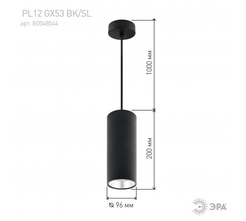 Подвесной светильник Эра PL12 GX53 BK/SL Подвесной светильник Эра PL12 GX53 BK/SL
