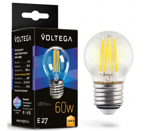 Лампа светодиодная Voltega 7215 Globe E27 6W Лампа светодиодная Voltega 7215 Globe E27 6W