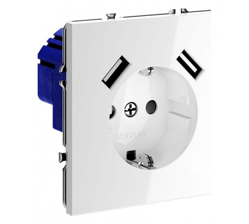 Розетка с заземлением и со шторкой и 2хUSB type A, без рамки Voltum VLS040401 S70 Розетка с заземлением и со шторкой и 2хUSB type A, без рамки Voltum VLS040401 S70