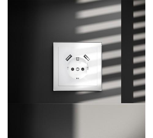 Розетка с заземлением и со шторкой и 2хUSB type A, без рамки Voltum VLS040401 S70 Розетка с заземлением и со шторкой и 2хUSB type A, без рамки Voltum VLS040401 S70