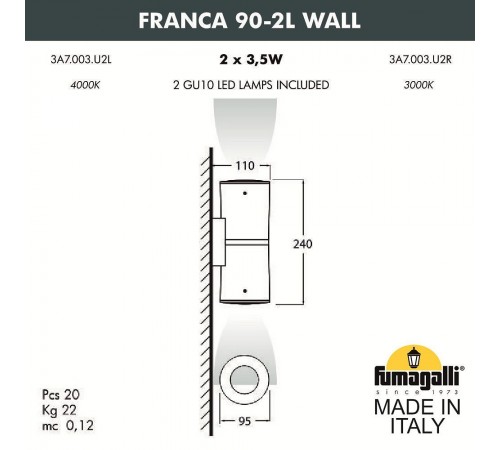 Светильник на штанге Fumagalli 3A7.003.000.WXU2L Franca 90