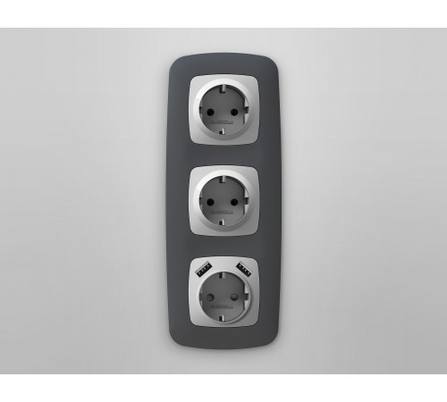 Накладка для розетки с заземлением и со шторками и 2хUSB type A Ambrella Volt OP4090 Quant Накладка для розетки с заземлением и со шторками и 2хUSB type A Ambrella Volt OP4090 Quant