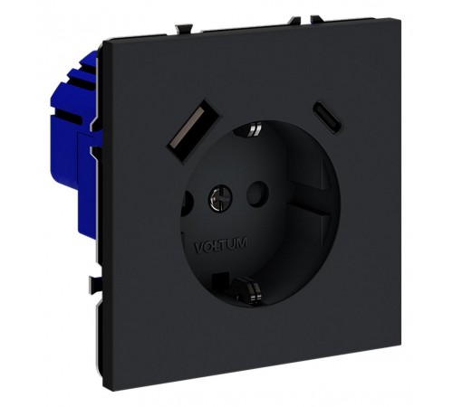 Розетка с заземлением и со шторкой и 2хUSB type A и C, без рамки Voltum VLS040507 S70 Розетка с заземлением и со шторкой и 2хUSB type A и C, без рамки Voltum VLS040507 S70