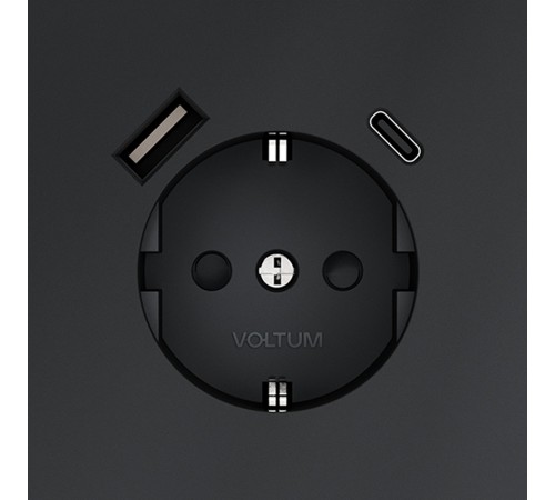 Розетка с заземлением и со шторкой и 2хUSB type A и C, без рамки Voltum VLS040507 S70 Розетка с заземлением и со шторкой и 2хUSB type A и C, без рамки Voltum VLS040507 S70