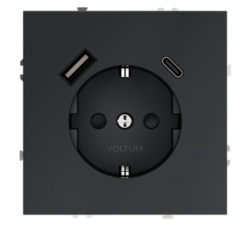 Розетка с заземлением и со шторкой и 2хUSB type A и C, без рамки Voltum VLS040507 S70 Розетка с заземлением и со шторкой и 2хUSB type A и C, без рамки Voltum VLS040507 S70