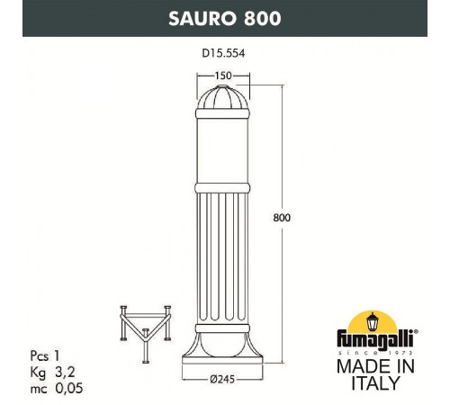 Наземный низкий светильник Fumagalli D15.554.000.LXF1R.FRA Sauro Наземный низкий светильник Fumagalli D15.554.000.LXF1R.FRA Sauro