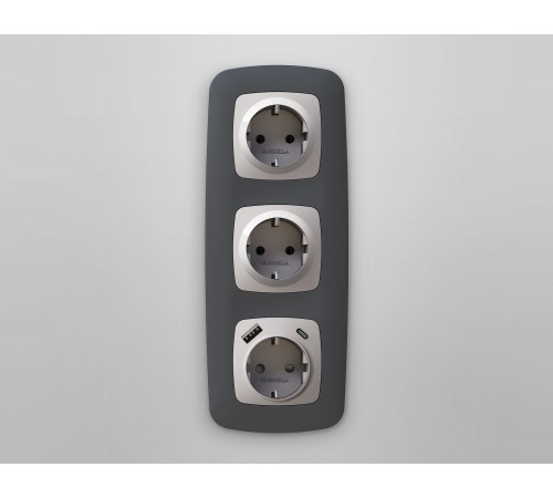 Накладка для розетки с заземлением и со шторками и 2хUSB type A и C Ambrella Volt OP4100 Quant Накладка для розетки с заземлением и со шторками и 2хUSB type A и C Ambrella Volt OP4100 Quant