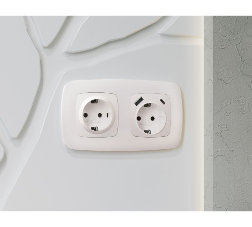 Накладка для розетки с заземлением и со шторками и 2хUSB type A и C Ambrella Volt OP2100 Quant