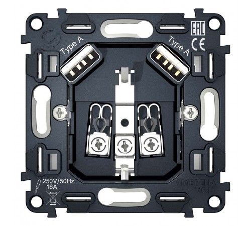 Механизм розетки с заземлением и 2хUSB type A Ambrella Volt VM155 Quant