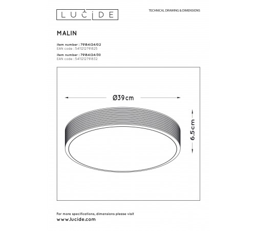 Накладной светильник Lucide 79184/24/02 Malin Накладной светильник Lucide 79184/24/02 Malin