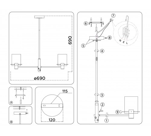 Люстра на штанге Ambrella Light LH57031 HIGH LIGHT Люстра на штанге Ambrella Light LH57031 HIGH LIGHT