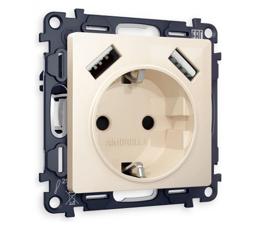 Розетка с заземлением и со шторкой и 2хUSB type A, без рамки Ambrella Volt MA309010 Quant Розетка с заземлением и со шторкой и 2хUSB type A, без рамки Ambrella Volt MA309010 Quant