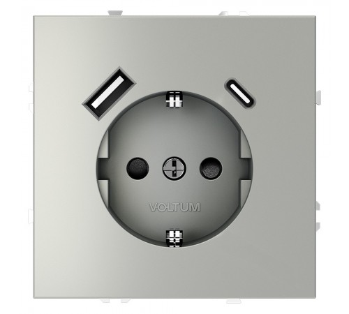 Розетка с заземлением и со шторкой и 2хUSB type A и C, без рамки Voltum VLS040505 S70 Розетка с заземлением и со шторкой и 2хUSB type A и C, без рамки Voltum VLS040505 S70