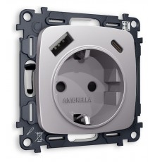 Розетка с заземлением и 2хUSB type A и C, без рамки Ambrella Volt MO510010 Quant