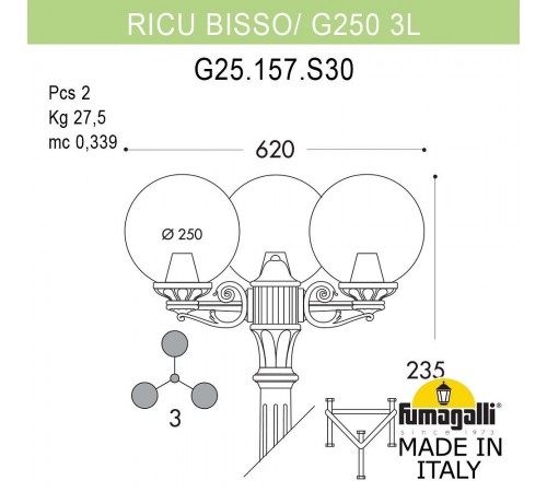 Фонарный столб Fumagalli G25.157.S30.WYF1R Globe 250