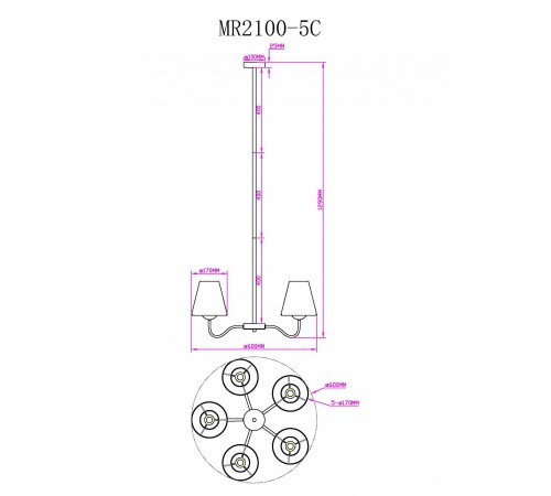Люстра на штанге MyFar MR2100-5C Charlotte Люстра на штанге MyFar MR2100-5C Charlotte