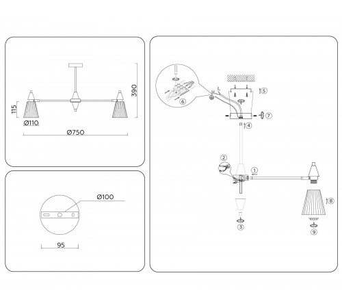 Люстра на штанге Ambrella Light LH58116 LH Люстра на штанге Ambrella Light LH58116 LH