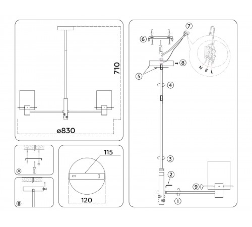 Люстра на штанге Ambrella Light LH57033 HIGH LIGHT Люстра на штанге Ambrella Light LH57033 HIGH LIGHT