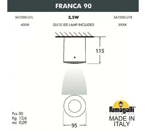 Накладной светильник Fumagalli 3A7.000.000.WXU1L Franca 90 Накладной светильник Fumagalli 3A7.000.000.WXU1L Franca 90