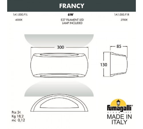 Накладной светильник Fumagalli 1A1.000.000.LYF1R Francy Накладной светильник Fumagalli 1A1.000.000.LYF1R Francy