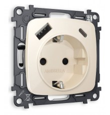 Розетка с заземлением и 2хUSB type A и C, без рамки Ambrella Volt MO310010 Quant