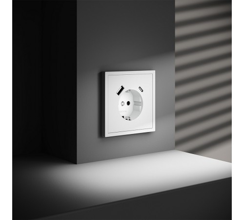 Розетка с заземлением и со шторкой и 2хUSB type A и C, без рамки Voltum VLS040502 S70 Розетка с заземлением и со шторкой и 2хUSB type A и C, без рамки Voltum VLS040502 S70