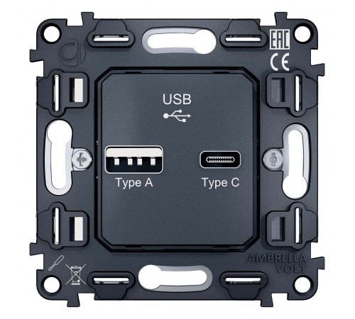 Механизм розетки 2хUSB type A и C Ambrella Volt VM177 Quant