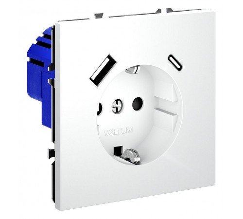 Розетка с заземлением и со шторкой и 2хUSB type A и C, без рамки Voltum VLS040502 S70 Розетка с заземлением и со шторкой и 2хUSB type A и C, без рамки Voltum VLS040502 S70