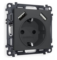 Розетка с заземлением и со шторкой и 2хUSB type A, без рамки Ambrella Volt MA909010 Quant
