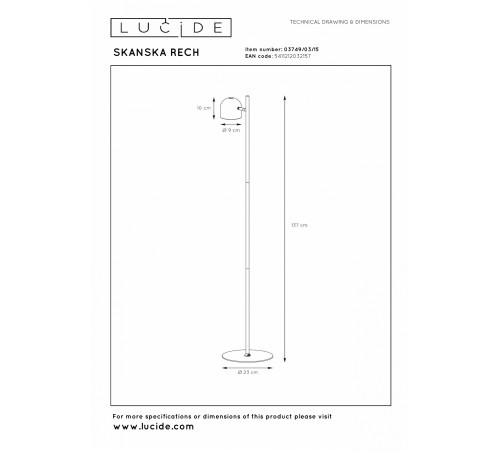 Торшер Lucide 3749/03/15 Skanska Rech Торшер Lucide 3749/03/15 Skanska Rech