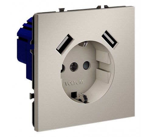 Розетка с заземлением и со шторкой и 2хUSB type A, без рамки Voltum VLS040403 S70 Розетка с заземлением и со шторкой и 2хUSB type A, без рамки Voltum VLS040403 S70