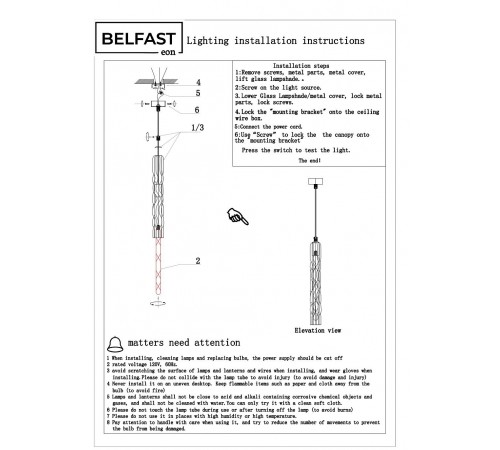 Подвесной светильник Belfast 167-1 CR MT Grosvenor