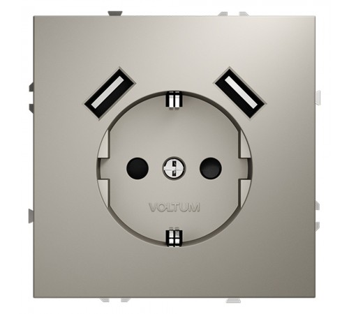 Розетка с заземлением и со шторкой и 2хUSB type A, без рамки Voltum VLS040403 S70 Розетка с заземлением и со шторкой и 2хUSB type A, без рамки Voltum VLS040403 S70