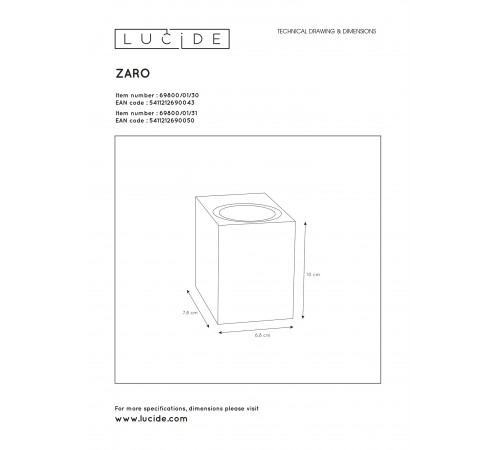 Накладной светильник Lucide 69800/01/31 Zaro Накладной светильник Lucide 69800/01/31 Zaro