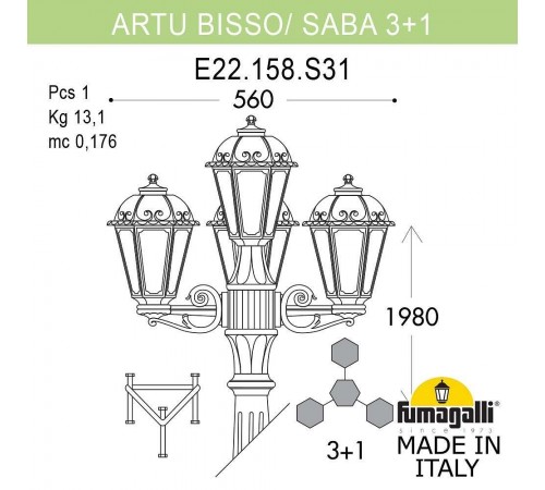 Фонарный столб Fumagalli K22.158.S31.AXF1R Saba Фонарный столб Fumagalli K22.158.S31.AXF1R Saba