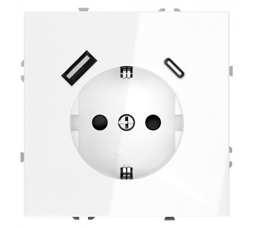 Розетка с заземлением и со шторкой и 2хUSB type A и C, без рамки Voltum VLS040501 S70 Розетка с заземлением и со шторкой и 2хUSB type A и C, без рамки Voltum VLS040501 S70