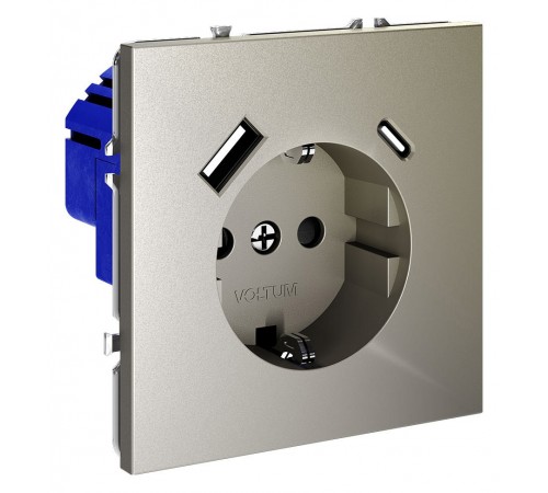 Розетка с заземлением и со шторкой и 2хUSB type A и C, без рамки Voltum VLS040504 S70 Розетка с заземлением и со шторкой и 2хUSB type A и C, без рамки Voltum VLS040504 S70