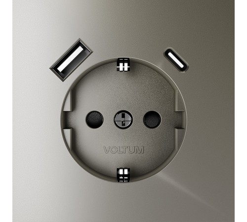 Розетка с заземлением и со шторкой и 2хUSB type A и C, без рамки Voltum VLS040504 S70 Розетка с заземлением и со шторкой и 2хUSB type A и C, без рамки Voltum VLS040504 S70